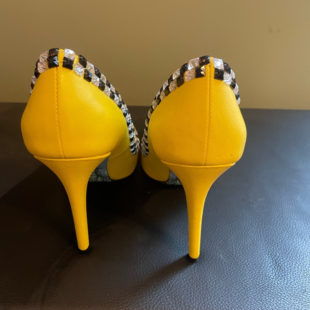Yellow and Black Checkered Stiletto Heels